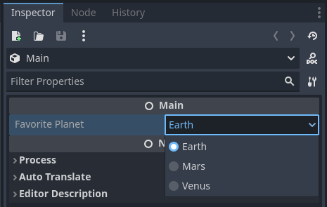 Exported enum in the Godot editor UI